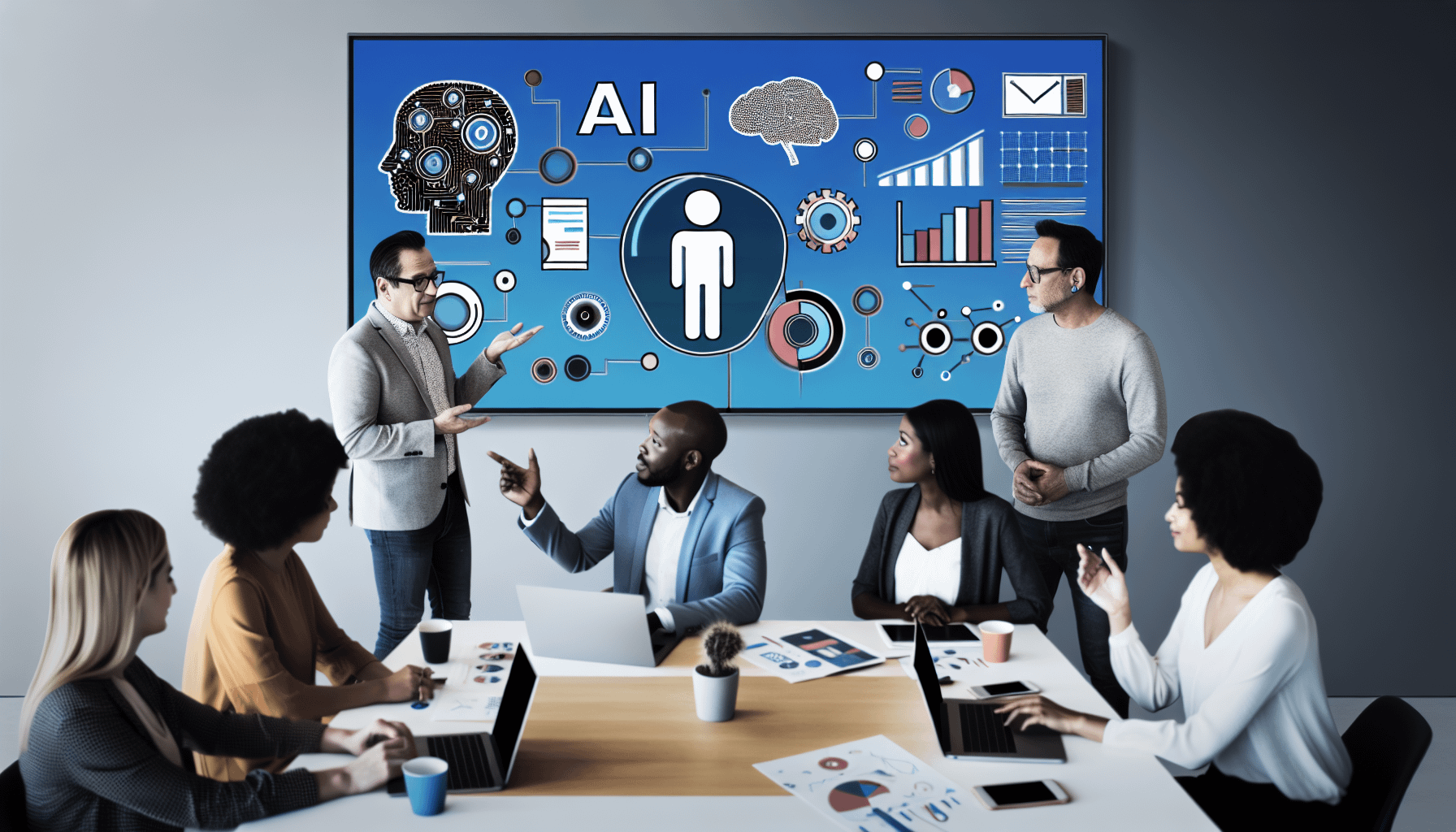 Ein Bild, das verschiedene Strategien für Content-Marketing mit künstlicher Intelligenz darstellt.